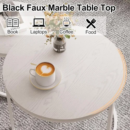 Miniatura 7 de Garden 4 you Mesa de Centro Anidable, Juego de Mesa de Centro Redonda de 23.6", Juego de 2 Mesas Anidables de Madera con Marco de Metal, Mesas Blanco