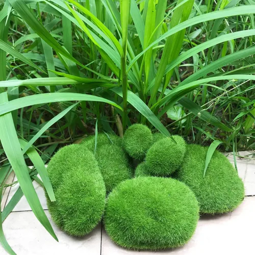 Miniatura 8 de Woohome 30 piezas de 3 tamaños de rocas artificiales de musgo decorativo, bolas de musgo verde, decoración de musgo falso para arreglos florales, 30