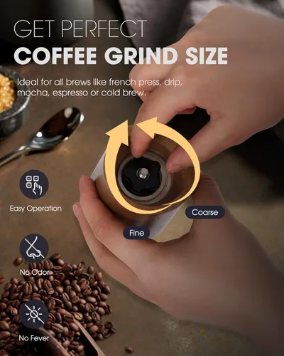 Miniatura 4 de POLIVIAR - Molinillo de café manual, molinillo de granos de café con rebabas de cerámica ajustables, molinillo de café de mano de madera