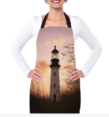 Miniatura 2 de Delantal de Cocina Faro con Puesta de Sol Delantal para Hornear en Casa Chef Delantal Impermeable para Mujeres y Hombres 31X27 Pulgadas