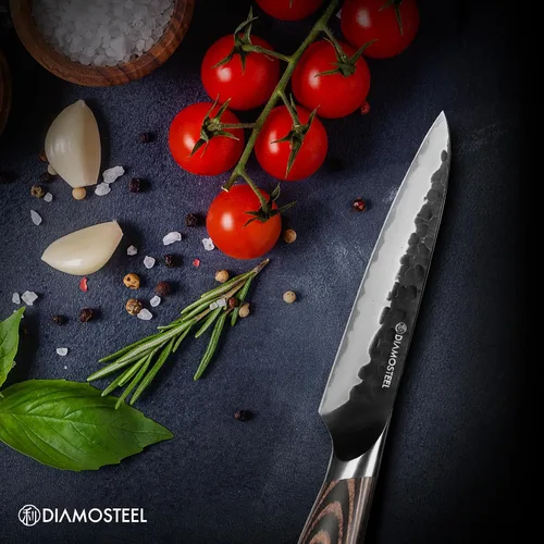 Miniatura 2 de Cuchillo utilitario – Cuchillo profesional de cocina de 5 pulgadas – Hoja de óxido negro martillado japonés 9CR18MOV acero inoxidable de alto