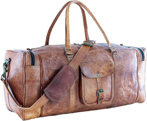 Miniatura 3 de Bolsa de cuero de lona de 32 pulgadas, grande, para viaje, gimnasio, deporte, fin de semana, de noche, por Komal's Passion Leather, Marrón, Classic