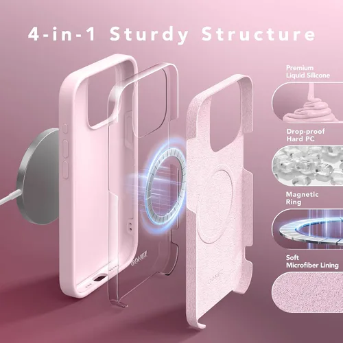 Miniatura 569 de GONEZ Funda de silicona para iPhone 15 Pro Max, compatible con Magsafe, protector de cámara + protector de pantalla, forro de microfibra suave