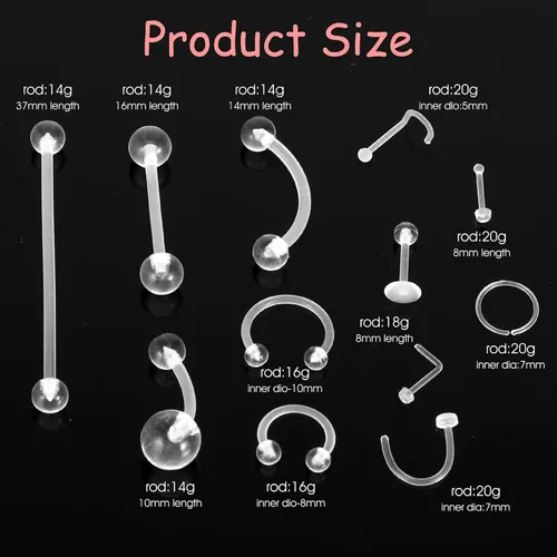 Miniatura 2 de Telooco 36 piezas de retenedores transparentes de plástico para cirugía, anillos de nariz, tachuelas, lengua, ombligo, tabique, ceja, pezón, labio