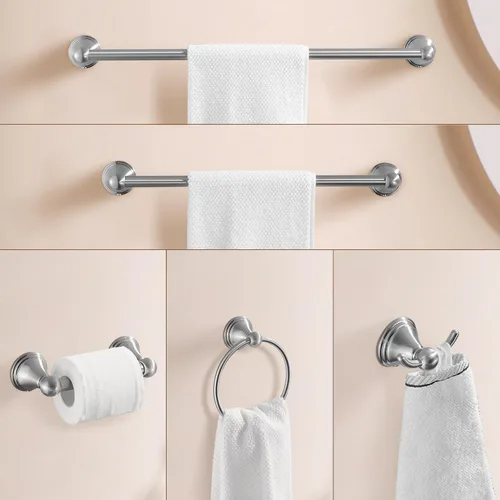 Miniatura 2 de Sagetta Juego de accesorios de baño de níquel, juego de accesorios de baño de 5 piezas, soporte de pared, incluye barra de toalla de 20 pulgadas