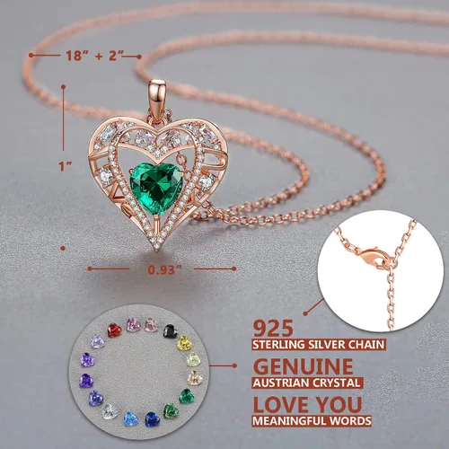 Miniatura 93 de Collar de cristal de 5 corazones, chapado en oro rosa de 18 quilates, colgante con cadena de plata de ley 925 de 18 + 2 pulgadas, joyería de piedra