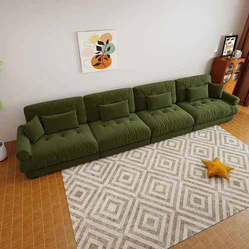 Miniatura 92 de Sofá modular de gran tamaño de 94 pulgadas, sofás seccionales grandes de color beige y blanco para sala de estar, juego de sofá de terciopelo, sofás