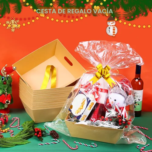 Miniatura 6 de AFOROEOA Paquete de 10 cestas vacías para regalos, cesta de regalo de papel kraft de 10 x 12 pulgadas de grosor con 10 lazos, 10 bolsas vacías