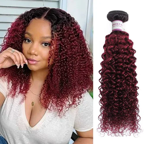 Miniatura 16 de 4 paquetes de cabello humano ondulado brasileño degradado borgoña T1B/99J, paquetes de cabello humano ondulado y húmedo para mujeres negras