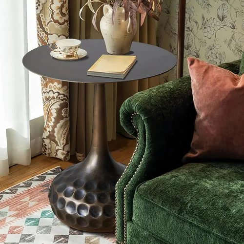 Miniatura 6 de Mesa auxiliar, mesa de centro moderna, mesa decorativa de hierro con pedestal de metal para sala de estar, dormitorio, balcón, oficina