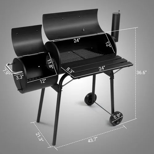 Miniatura 2 de Parrilla de carbón portátil de barril de 43.7 pulgadas, ahumador de metal para exteriores, parrilla de barbacoa de alta resistencia al aire libre
