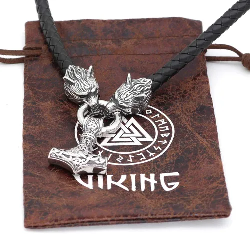 Miniatura 4 de GuoShuang MJOLNIR - Collar con colgante de amuleto de acero inoxidable con martillo de Thor