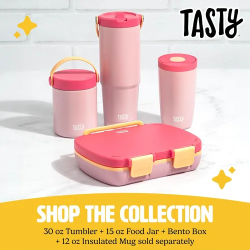 Miniatura 6 de Tasty Tarro de comida con asa plegable, contenedor portátil para aperitivos o almuerzo, aislado al vacío de acero inoxidable con tapa a prueba