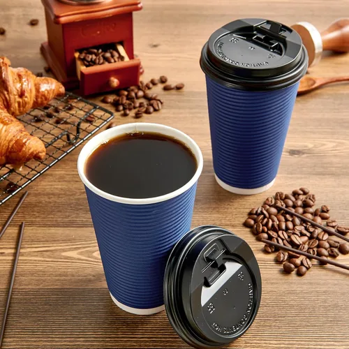 Miniatura 4 de LITOPAK Paquete de 80 vasos de papel desechables de 16 onzas con aislamiento de pared ondulada, tazas de café de papel caliente aisladas de tres