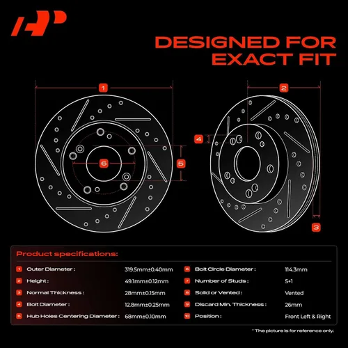 Miniatura 2 de A-Premium 319.6mm (12.58 pulgadas) Rotores de freno de disco perforados y ranurados delanteros Compatibles con modelos seleccionados de Nissan e