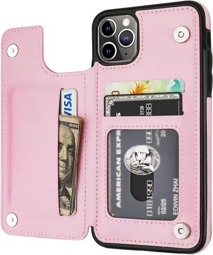 Miniatura 13 de OT ONETOP - Funda tipo cartera para iPhone 11 Pro Max con tarjetero y ranuras para tarjetas, doble cierre magnético y funda duradera a prueba de Oro