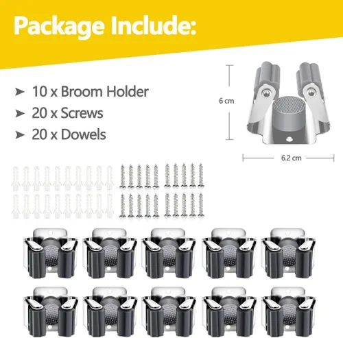 Miniatura 2 de Verdenu Paquete de 10 soportes de pared para escoba, soporte de pared para trapeador y escoba, soporte de escoba de comando de acero inoxidable