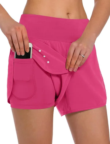 Miniatura 14 de Ksmien - Pantalones cortos de correr 2 en 1 para mujer, ligeros, para entrenamiento, gimnasio, yoga, forro con bolsillos para teléfono