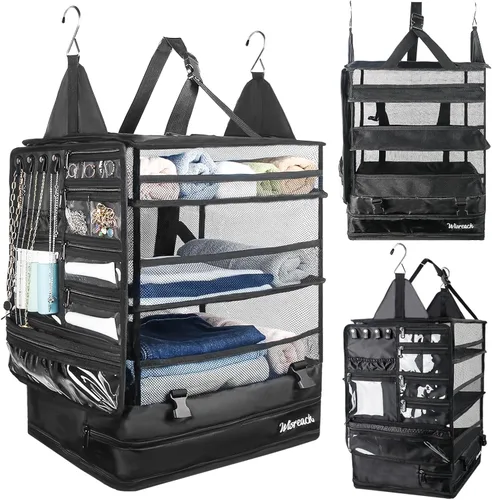 Organizador colgante de maleta y estantes de viaje, cubos de embalaje para viajes, organizador de maleta para equipaje de mano, fácil embalaje y