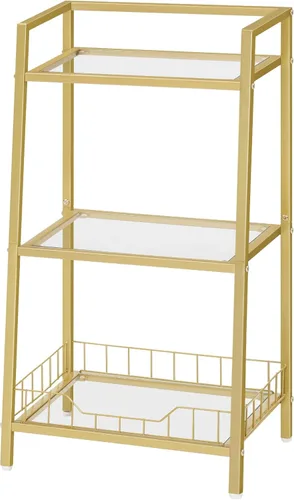 HOOBRO Soporte de estante de vidrio dorado, unidad de estante de pie de 3 niveles, organizador y almacenamiento de baño, estantes de almacenamiento