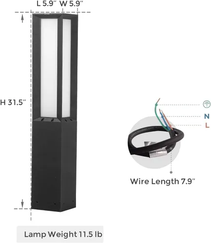 Miniatura 4 de Luz de camino del paisaje, aluminio 8W 800LM iluminación LED de lujo, 32 pulgadas moderna iluminación al aire libre bolardo para césped, patio