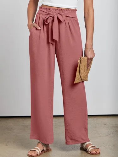 Miniatura 2 de ANRABESS Pantalones palazzo de pierna ancha para mujer, cintura alta, nudo de lazo, ligeros, elegantes, bohemios, pantalones de descanso