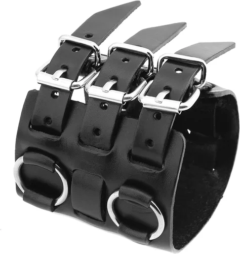 Miniatura 3 de HZMAN Anillo de aleación para hombre, pulsera de cuero genuino, tono plateado, ajustable