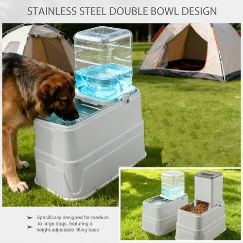 Miniatura 3 de Juego de cuencos elevados para perros, alimentador automático de alimentos por gravedad de 1 galón y dispensador de agua con cuencos de acero