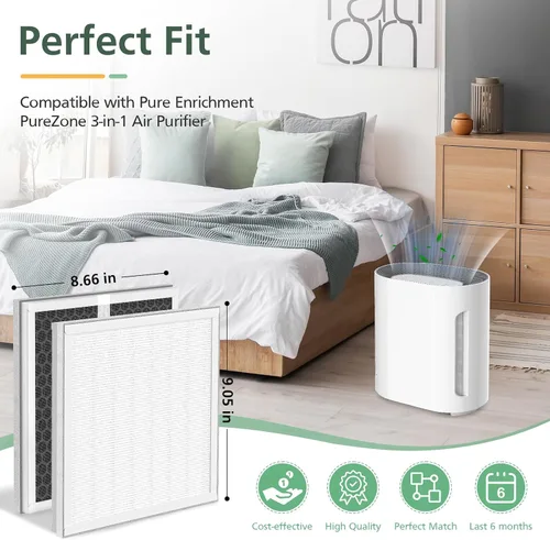Miniatura 2 de Paquete de 2 filtros de repuesto HEPA 3 en 1 compatibles con el purificador de aire PureZone de Pure Enrichment, número de pieza PEAIRPLG
