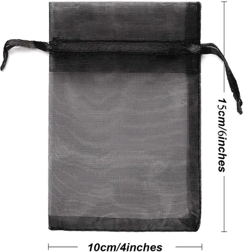 Miniatura 4 de Bolsa de regalo de organza de 4 x 6 pulgadas con cordón para joyas, dulces, paquete de 100 sobres negros transparentes, bolsas de malla de tela