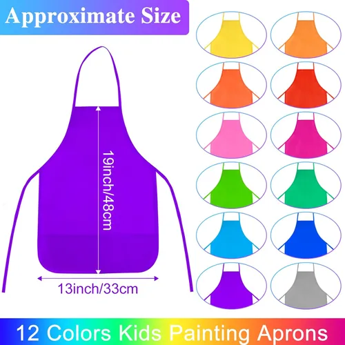 Miniatura 2 de Delantales de Pintura para Niños 12 Piezas 12 Colores Delantal de Arte Infantil con 2 Bolsillos Espaciosos Delantales para Niños para Actividades