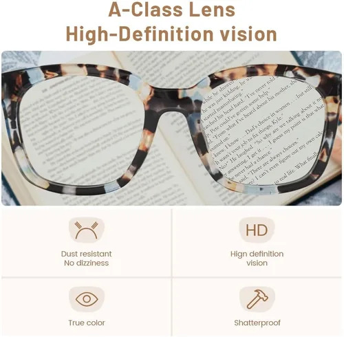 Miniatura 5 de JiSoo Anteojos de lectura cuadrados de gran tamaño para mujer 1.0, diseño grueso y elegante 1.0 para mujer con bisagra de resorte, cuarzo azul 1.0