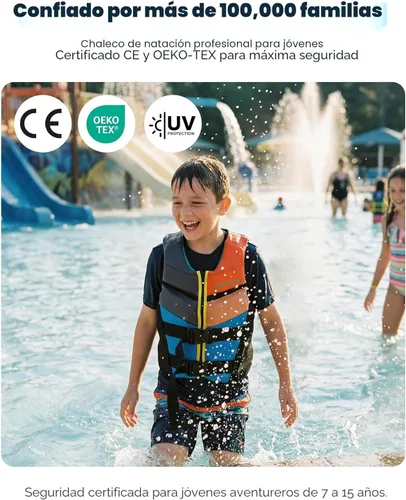 Miniatura 2 de Owntop Chaleco de natación para niños jóvenes Ligero y de secado rápido Hebillas ajustables y cremallera Kayak, entrenamiento de natación