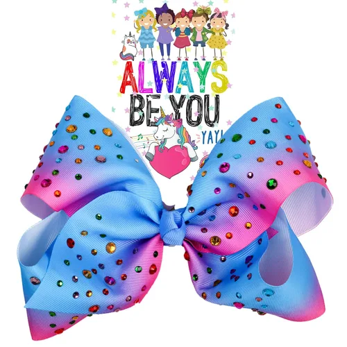 Miniatura 11 de Lazo de pelo con diamantes de imitación gigante, lazos de animación para niñas, niños pequeños, cinta rosa y azul, accesorios de moda