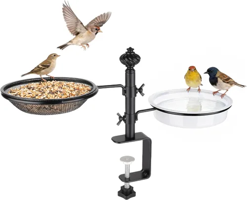 Miniatura 11 de Comedero para pájaros de barandilla para balcón, BOLITE comederos para pájaros para el exterior, tres bandejas, versión mejorada, negro, regalos