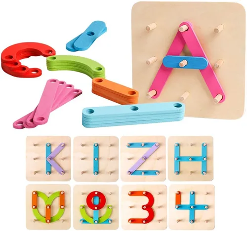 Kizh Juego de actividades de construcción de letras y números de madera, juguetes educativos preescolares, reconocimiento de color, juego de