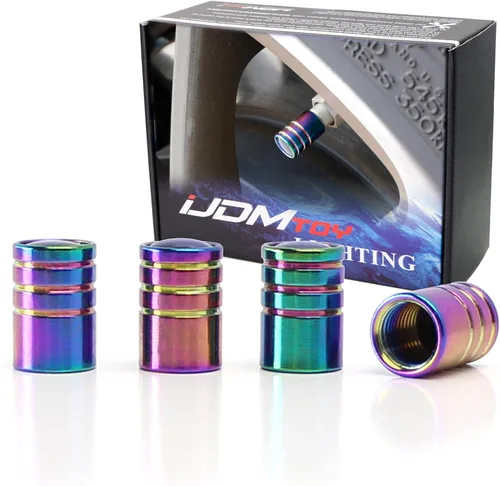Tapas para válvulas de neumático de aluminio estilo carrera tuner de iJDMTOY (4), Neo cromo