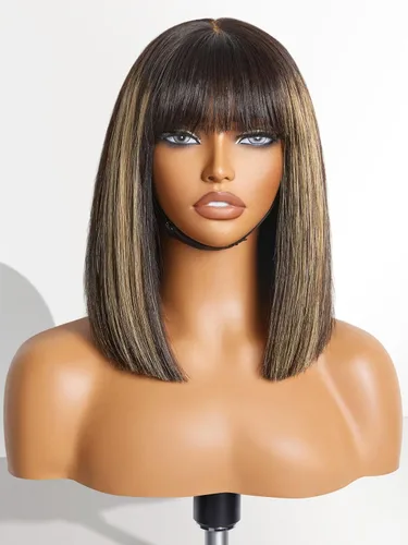 Miniatura 28 de Luvme Hair - Peluca Bob de encaje frontal con bordes rizados 4C, 10 pulgadas, cabello humano lacio tipo afro, sin pegamento, con separación profunda
