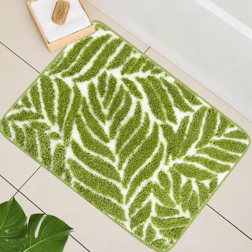 Miniatura 14 de Alfombra de Baño Azul - Alfombra de baño azul oscuro pequeña con hojas tropicales, antideslizante, lavable, para suelo de baño, bonita alfombra