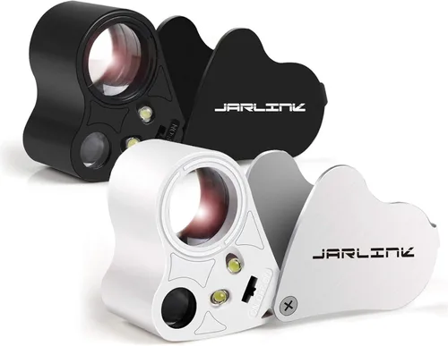 JARLINK Paquete de 2 lupas de joyería iluminadas de 30 x 60 X, lupa plegable para joyería con luz LED brillante para gemas, joyas, monedas, sellos,
