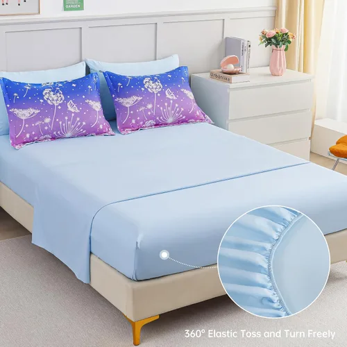 Miniatura 89 de Dinjoy Juego de edredón para niñas, tamaño individual, colorido, azul, rosa, morado, arcoíris, juego de ropa de cama de 6 piezas en una bolsa