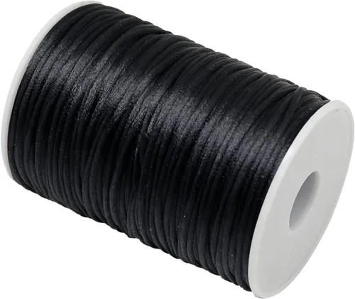 Miniatura 2 de Rollo de cuerda de satén de nailon de calidad de 0.079 in x 100 yardas, Kumihimo Rattail, nudo chino (negro)
