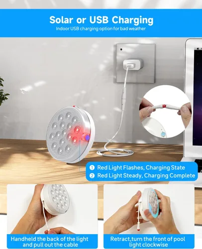 Miniatura 5 de Luces solares para piscina, luces LED sumergibles recargables con control remoto, IP68 impermeable con imán integrado, luz solar subacuática