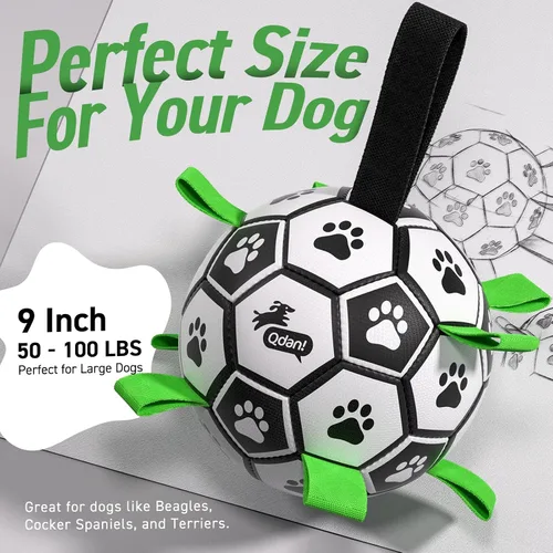 Miniatura 8 de QDAN Juguetes para perros, pelota de fútbol extragrande con correas, juguete de remolcador, juguete de agua, bolas duraderas para perros