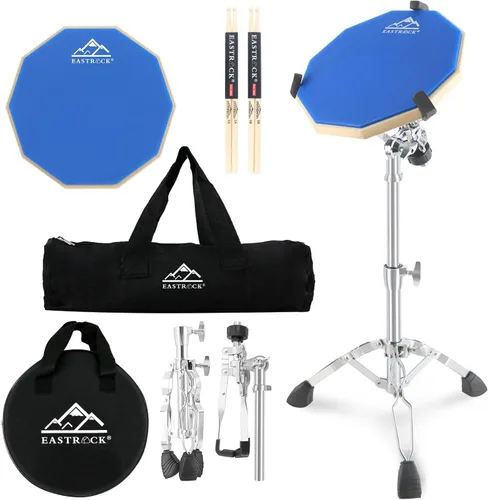 Miniatura 8 de EASTROCK Almohadilla de práctica para tambor, de 12 pulgadas de doble cara, almohadilla de tambor silenciosa de goma, tambor mudo con baquetas y Gris