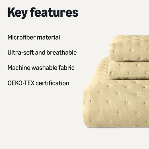 Miniatura 2 de Amazon Basics Juego de edredón de microfibra cepillada, extra suave con textura natural, 3 piezas, Queen/Full, beige