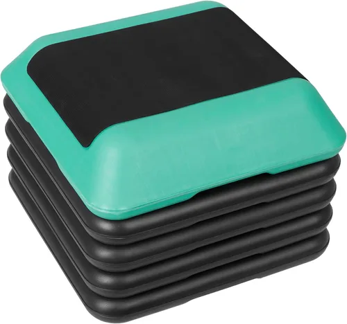 Miniatura 9 de Banco de plataforma de entrenamiento aeróbico ajustable de 16 pulgadas con 4 elevadores de 4-6-8-10-12 pies de altura para gimnasio en casa, Gris