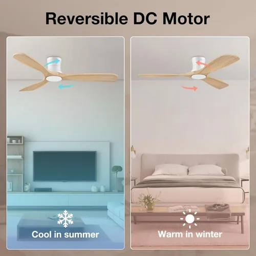Miniatura 8 de Hoenofly - Ventilador de techo inteligente de 52" de madera con montaje empotrado, luces y control remoto, motor CC silencioso, ventilador de techo
