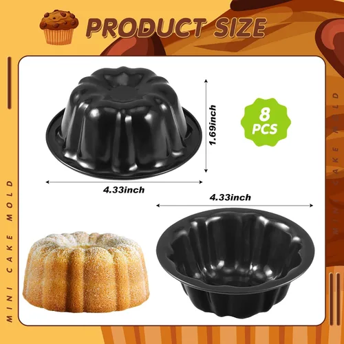 Miniatura 2 de Ctosree 8 piezas de 4 pulgadas estriado mini molde para pasteles antiadherente estriado molde de acero al carbono tubo de metal horno horno molde