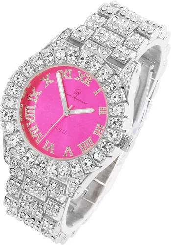 Miniatura 4 de Reloj de mujer con bisel grande de rocas, esfera de color con números romanos, totalmente cubierto en cristales - ST10327LA